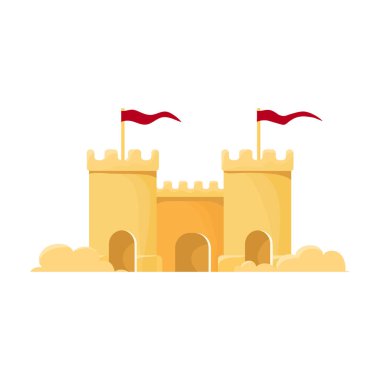 Kumdan kale vektör simgesi. Karikatür vektör simgesi beyaz arkaplan kum kalesinde izole edilmiş. .
