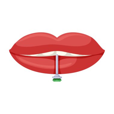 Dil vektör simgesinin piercingleri. Çizgi film vektör simgesi dilin beyaz arka plan piercinglerinde izole edilmiş..