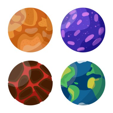 Gezegen ve sistem sembolünün vektör çizimi. Gezegen kümesi ve ağ için uzay stoku sembolü.