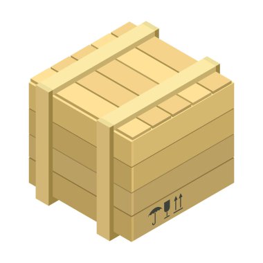 Tahta kutu vektör simgesi. İzometrik vektör simgesi beyaz arkaplan tahta kutusunda izole edildi .