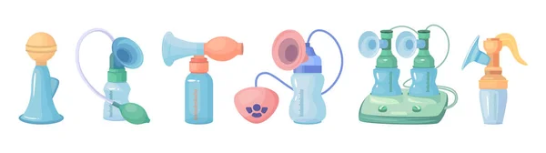 Vektorová kreslená ikona prsní pumpy. Vektorové ilustrační zařízení pro kojení na bílém pozadí. Kreslená sada ikona prsní pumpa. — Stockový vektor