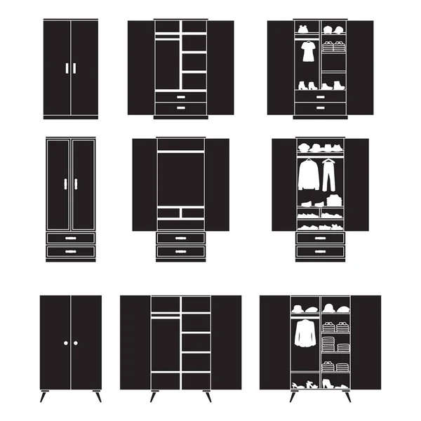 木制橱柜隔离黑色图标.在白色背景的衣柜里的矢量插图室家具.矢量黑色图标房橱柜. — 图库矢量图片