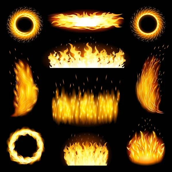 Flame Vector realistisches Set-Symbol. Vektor-Illustration Feuer auf weißem Hintergrund. Vereinzelte realistische Symbolflamme. — Stockvektor