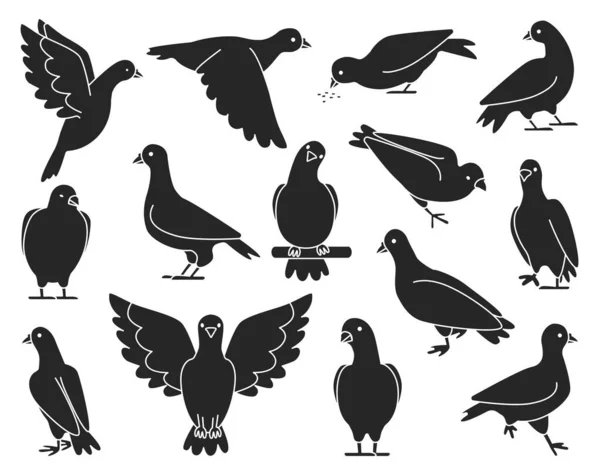 Pombo da paz preto vetor ilustração no fundo branco.Vector ilustração conjunto ícone pomba de pássaro. Conjunto isolado preto ícone pombo . —  Vetores de Stock