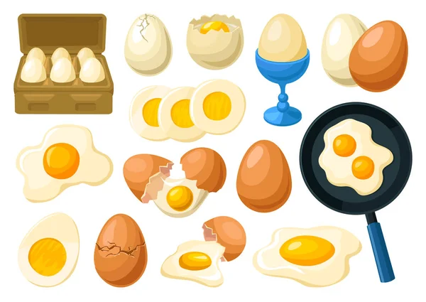 닭고기 달걀 벡터 만화 세트 아이콘. 흰 배경에 있는 벡터 삽화 양식업계의 닭. 고립된 만화 세트 아이콘 달걀. — 스톡 벡터