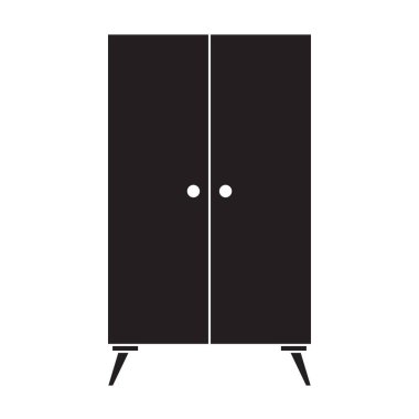 Kıyafet vektörü simgesi için gardırop. Siyah vektör simgesi giysiler için beyaz arka plan dolabında izole edilmiş. .