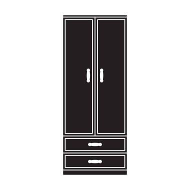 Kıyafet vektörü simgesi için gardırop. Siyah vektör simgesi giysiler için beyaz arka plan dolabında izole edilmiş. .