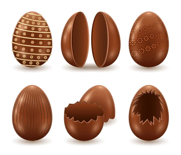 Chocolade ei geïsoleerde realistische set icoon. Realistische set icoon chocolade shell. Vector illustratie ei verrassing op witte achtergrond. — Stockvector