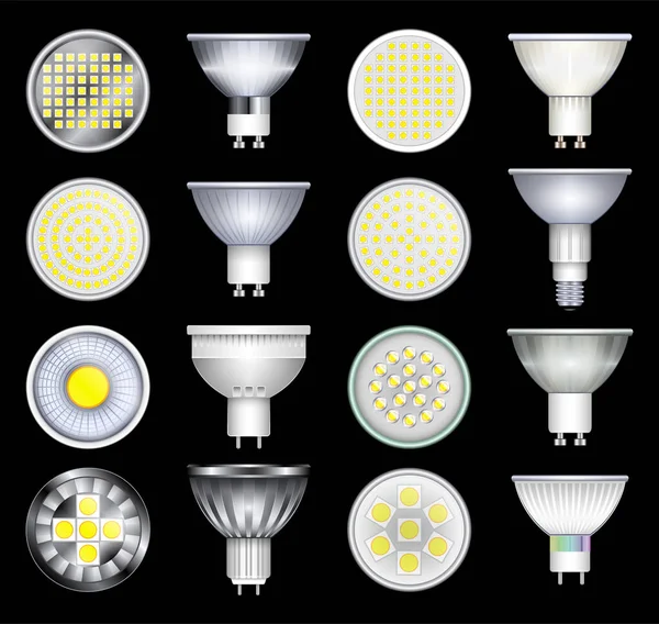 Led-Lampenvektor realistisches Set-Symbol. Vektor Illustration Beleuchtung Glühbirne auf weißem Hintergrund. Realistische Set-Ikone LED-Lampe. — Stockvektor