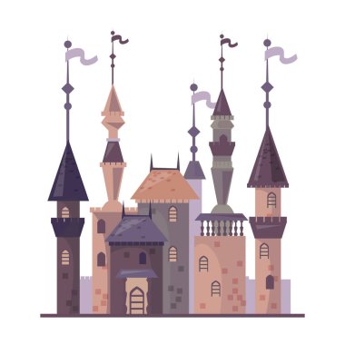 Ortaçağ kale vektör simgesi. Karikatür vektör simgesi beyaz arka plan ortaçağ kalesinde izole edilmiş..