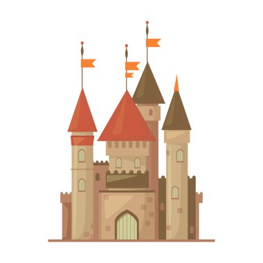 Ortaçağ kale vektör simgesi. Karikatür vektör simgesi beyaz arka plan ortaçağ kalesinde izole edilmiş..