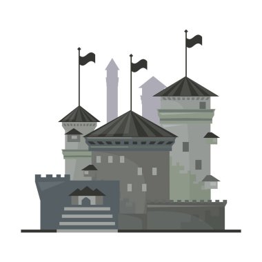 Ortaçağ kale vektör simgesi. Karikatür vektör simgesi beyaz arka plan ortaçağ kalesinde izole edilmiş..