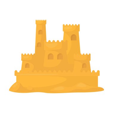 Kumdan kale vektör simgesi. Karikatür vektör simgesi beyaz arkaplan kum kalesinde izole edilmiş..