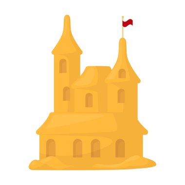 Kumdan kale vektör simgesi. Karikatür vektör simgesi beyaz arkaplan kum kalesinde izole edilmiş..