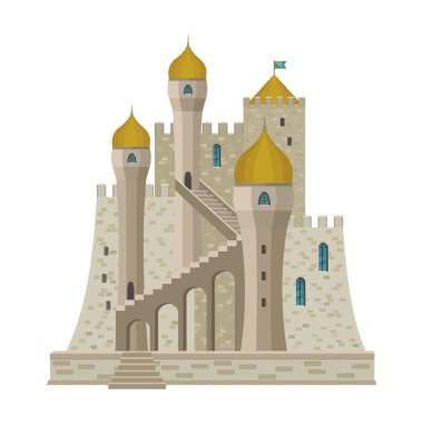 Castle vektör simgesi. Beyaz arkaplan kalesinde karikatür vektör simgesi izole edildi.