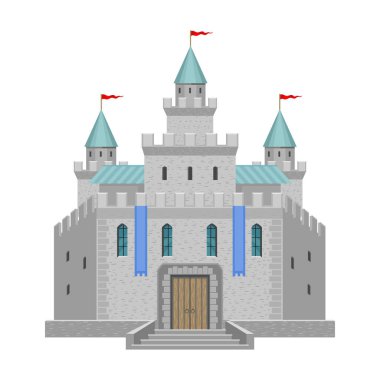 Castle vektör simgesi. Beyaz arkaplan kalesinde karikatür vektör simgesi izole edildi.