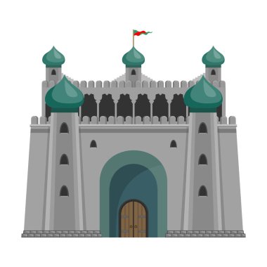 Castle vektör simgesi. Beyaz arkaplan kalesinde karikatür vektör simgesi izole edildi.