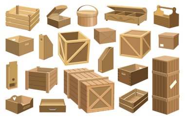 Wooden box isolated cartoon set icon. Cartoon set icon wood container . Vector illustration wooden box on white background. clipart