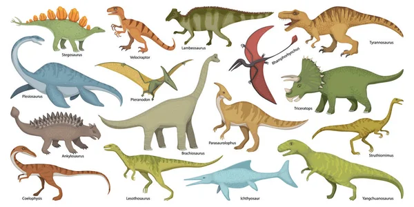Icône de dessin animé isolé dinosaure. Ensemble de dessin animé vectoriel icône animal dino. Illustration vectorielle dinosaure sur fond blanc . — Image vectorielle