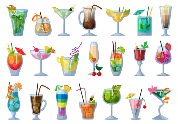 Summer cocktail vector illustration on white background (em inglês). Vector desenho animado definir ícone bebida fresca. Conjunto de desenhos animados isolado ícone cocktail de verão . — Vetor de Stock