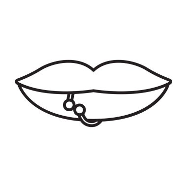 Dil vektör simgesinin piercingleri. Beyaz arka plan piercing 'lerinde izole edilmiş ana vektör simgesi..