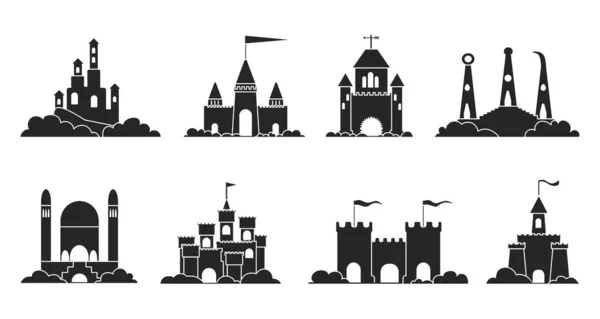 Zand kasteel vector illustratie op witte achtergrond. Sandcastle vector zwart set icoon. Geïsoleerde zwarte set icoon zandkasteel. — Stockvector