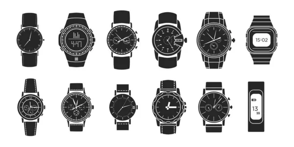 Montre poignet vecteur noir ensemble icône. Montre-bracelet isolée icône noire. Horloge vectorielle d'illustration sur fond blanc  . — Image vectorielle
