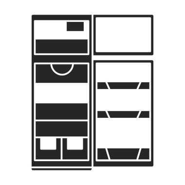 Mutfak buzdolabı vektör simgesi. Siyah vektör simgesi beyaz arka plan mutfak buzdolabında izole edilmiş..