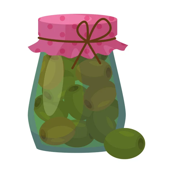 Jar zelené olivy vektorové ikony.Cartoon vektor ikona izolované na bílém pozadí sklenice zelené olivy. — Stockový vektor