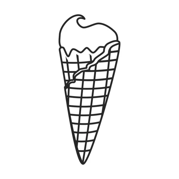 Icona vettoriale del cono del waffle. Icona vettoriale del contorno isolata sul cono bianco del waffle dello sfondo . — Vettoriale Stock