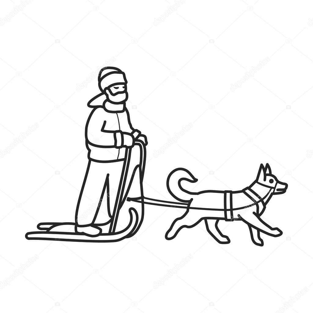 Dog with sled vector icon.Outline vector icon isolated on white background dog with sled.