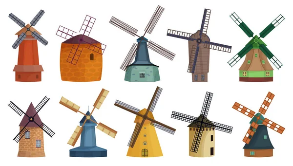 Windmolen geïsoleerde cartoon set icoon. Vector illustratie vintage molen op witte achtergrond. Vector cartoon set icoon windmolen . — Stockvector