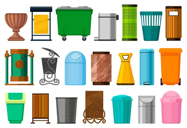 Rubbish bin isolated cartoon set icon.Vector cartoon set icon dustbin. Vector illustration rubbish bin on white background. — Stock Vector