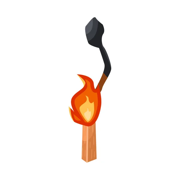 불타고 성냥개비 상징의 고립된 물건. 웹을 위한 불타는 것 과 불꽃의 형상. — 스톡 벡터