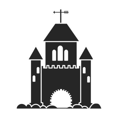 Kumdan kale vektör simgesi. Siyah vektör simgesi beyaz arkaplan kum kalesinde izole edilmiş. .