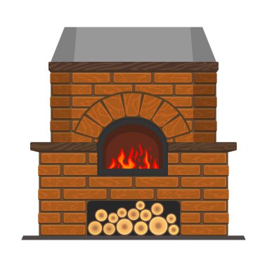 Şömine vektör simgesi. Beyaz arka plan şöminesinde izole edilmiş çizgi film vektör simgesi..