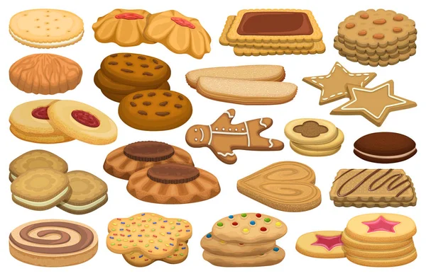 Εικονίδιο συνόλου κινουμένων σχεδίων biscuit. Μεμονωμένα κινούμενα σχέδια σύνολο cookie.Vector εικόνα μπισκότο σε λευκό φόντο. — Διανυσματικό Αρχείο