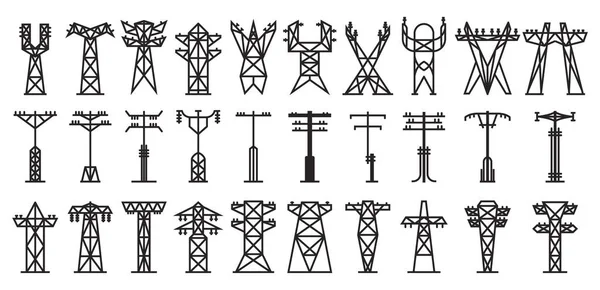 Elektrische Masten Vektor schwarz gesetzt Symbol. Vektor-Illustration elektrische Säule auf weißem Hintergrund. Isolierte schwarze Set Ikone Strommasten. — Stockvektor