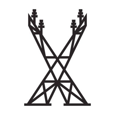 Elektrik direkleri vektör simgesi. Siyah vektör simgesi beyaz arka plan elektrik direklerinde izole edildi.