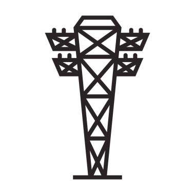 Elektrik direkleri vektör simgesi. Siyah vektör simgesi beyaz arka plan elektrik direklerinde izole edildi.