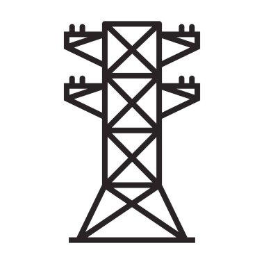 Elektrik direkleri vektör simgesi. Siyah vektör simgesi beyaz arka plan elektrik direklerinde izole edildi.