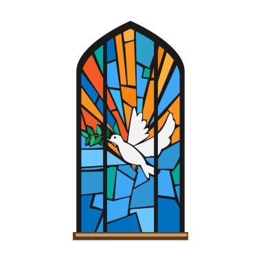 Kilise pencere vektör simgesi. Beyaz arka plan kilise penceresinde karikatür vektör simgesi izole edildi.