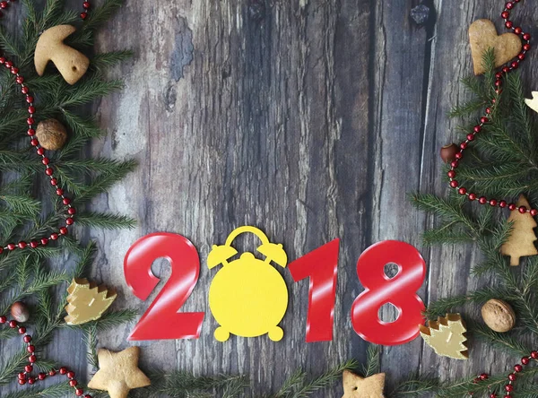 Composição de Natal em um fundo de madeira — Fotografia de Stock