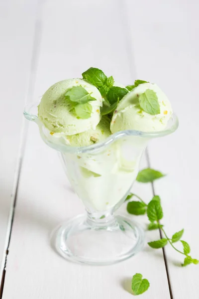 Mint ice cream with fresh mint — Stock Photo, Image