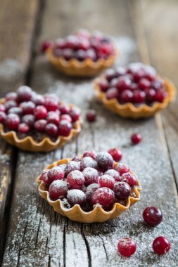 Elma reçel ve taze kızılcık tartlets. Yararlı tatlı
