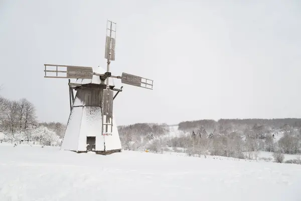 Old Wooden Mill Snowfall — Stock Photo, Image
