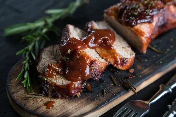 Solomillo Cerdo Horno Con Salsa Barbacoa — Foto de Stock