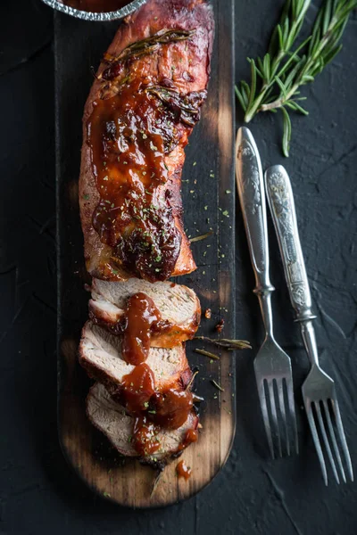 Baked Pork Tenderloin Barbecue Sauce — Stock Photo, Image