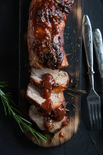 Baked Pork Tenderloin Barbecue Sauce — Stock Photo, Image