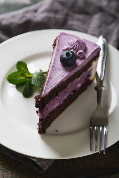 Cheesecake Mirtilli Con Menta Fresca — Foto Stock